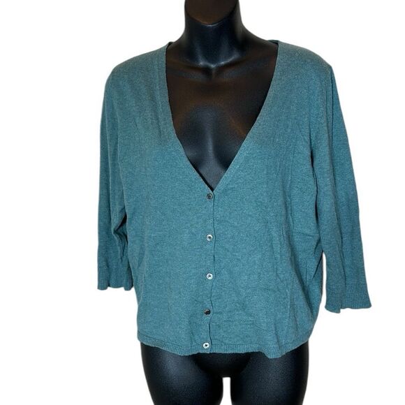 Eileen Fisher Sweaters - Eileen fisher organic cotton/cashmere knit cardigan green 3/4 sleeve small